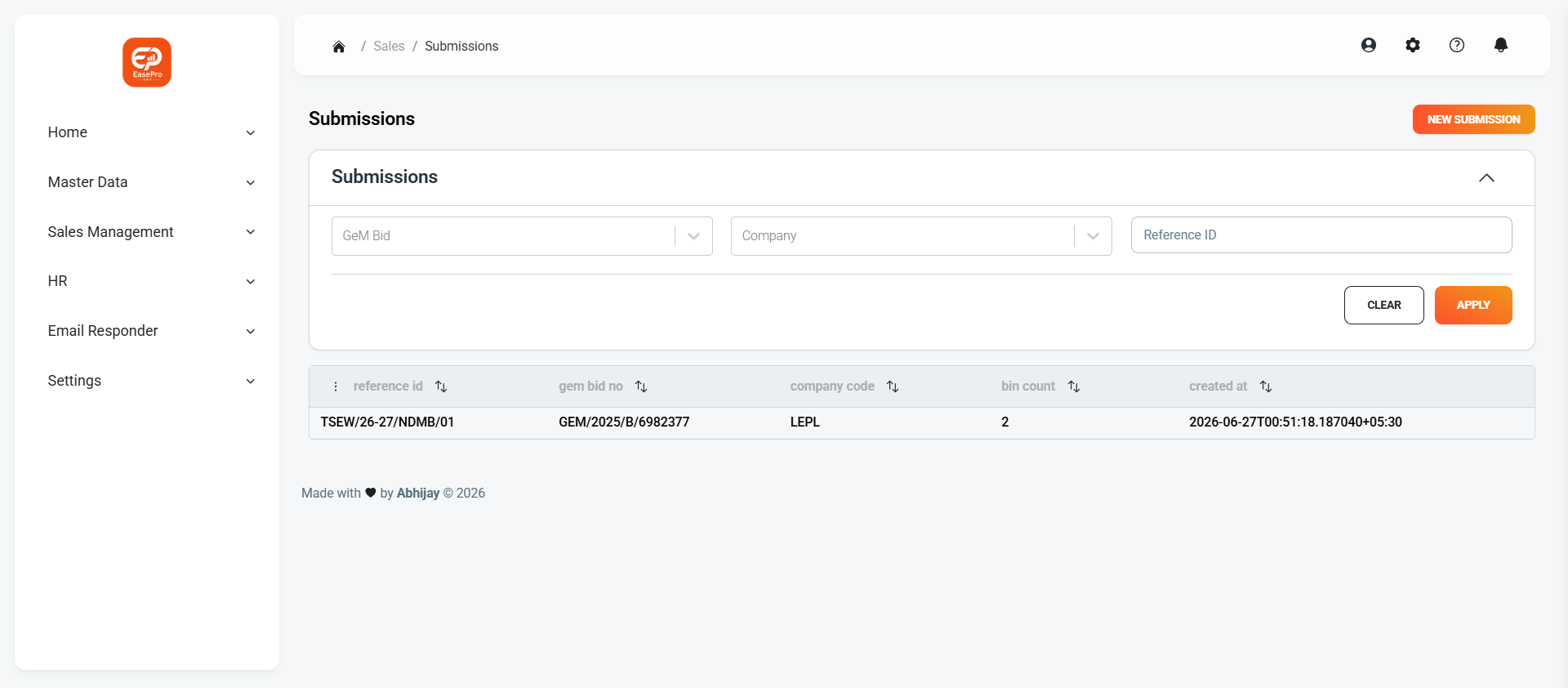 EasePro submission projects and bid wizard