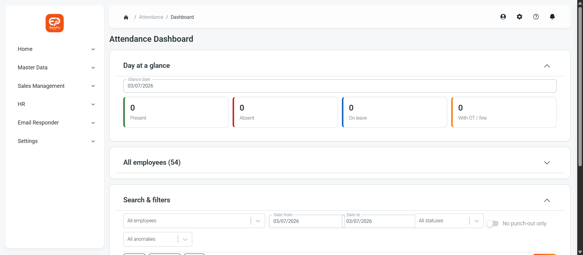 EasePro attendance dashboard