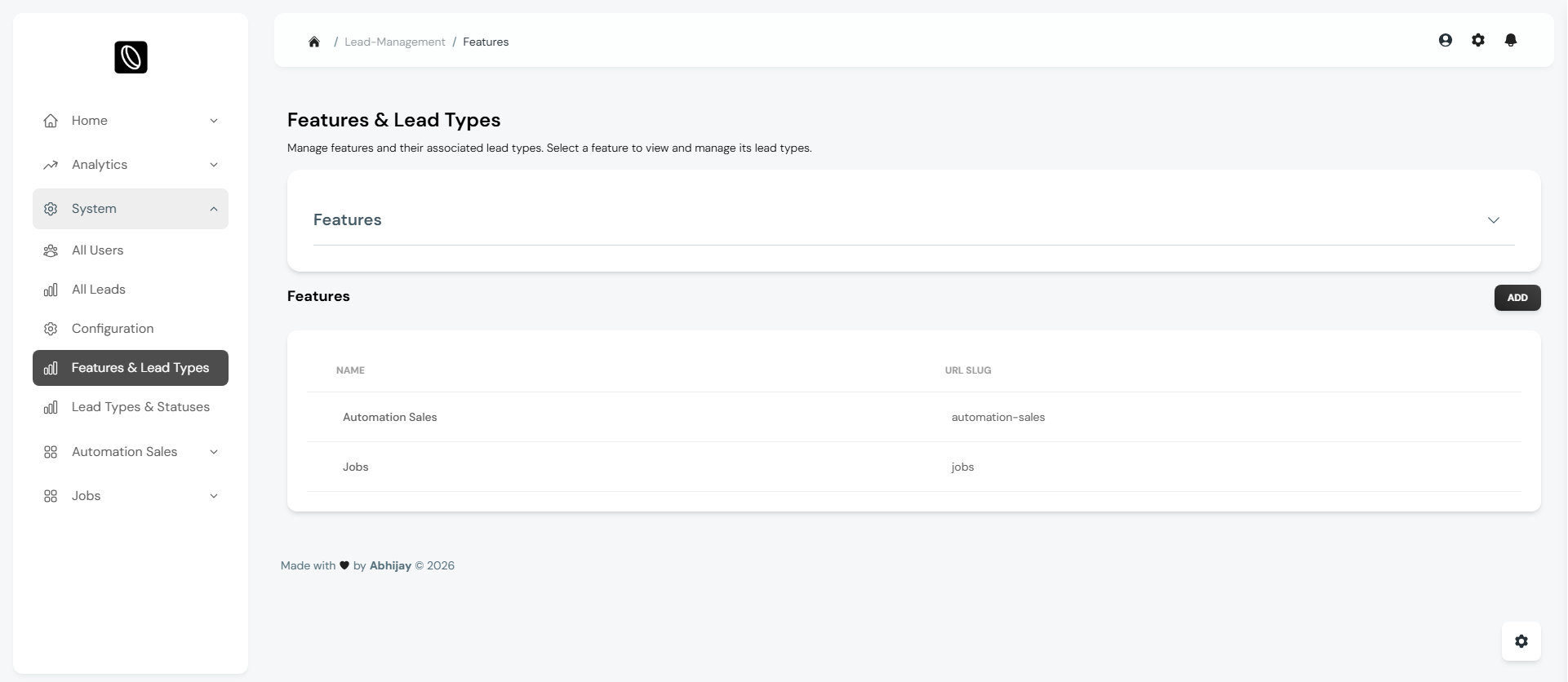 OmniCore CRM features and lead types admin