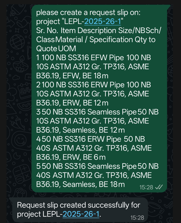 EasePro WhatsApp request slip integration